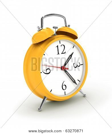 3d. Yellow alarm clock, isolated on the white