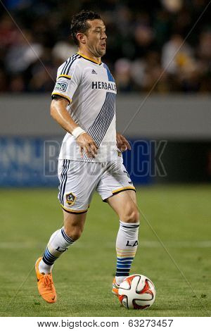 CARSON, CA - APRIL 12: Los Angeles Galaxy D Dan Gargan #33 during the MLS game between the Los Angeles Galaxy & the Vancouver Whitecaps on April 12th 2014 at the StubHub Center.