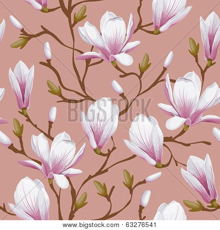 Retro flower seamless pattern - magnolia. Vector. Easy to edit.