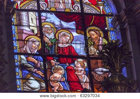 Baby Jesus John Mary Stained Glass Basilica Cathedral Andalusia Granada Spain