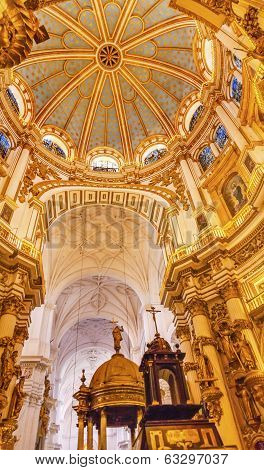 Basilica Dome Stained Glass Baptismal Fount Cathedral Andalusia Granada Spain