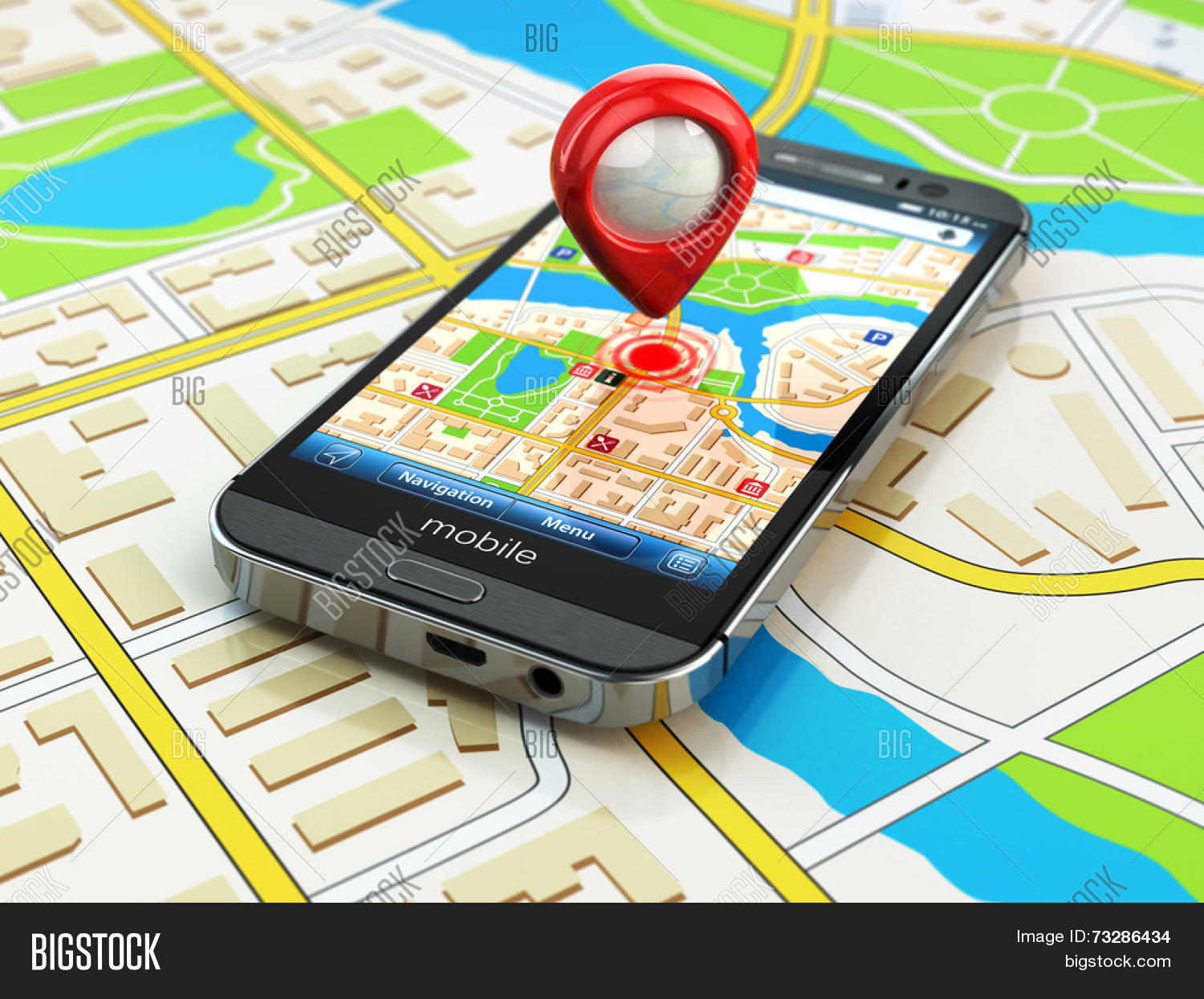 mobile gps navigation concept. smartphone on map of the city, 3d