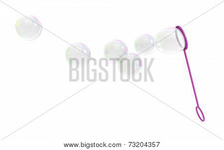 Bubble wand childrens toy blowing soapy bubbles into the air