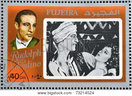FUJEIRA - CIRCA 1972 : stamp printed in Fujeira shows actor Rudolph Valentino circa 1972