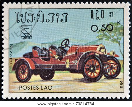 LAOS - CIRCA 1984: A stamp printed in Laos shows retro car Nazzaro circa 1984.