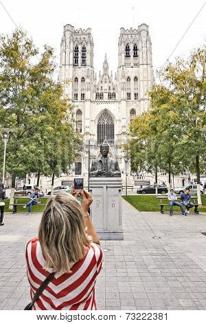 Tourist Holds Up Camera Mobile
