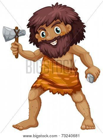 Illustration of a single caveman with weapons