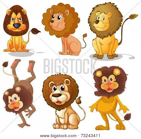 Illustration of many posts of lions