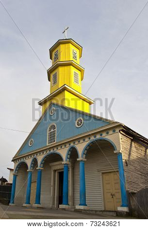 Famous Timber Church Of Chonchi On Chiloe Island, Chile