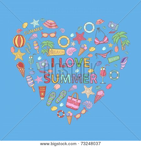 I Love Summer In The Shape Of Heart