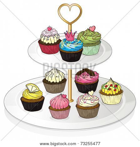 Illustration of a tray with cupcakes on a white background
