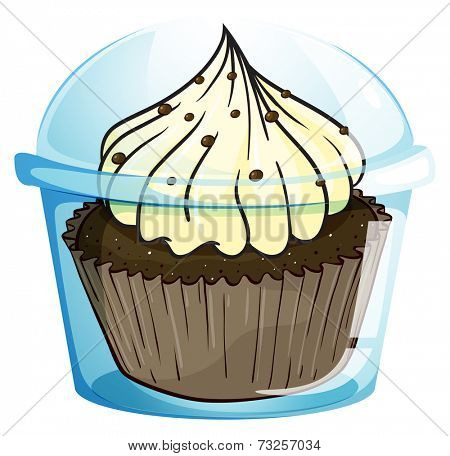 Illustration of a cupcake inside the blue disposable container on a white background