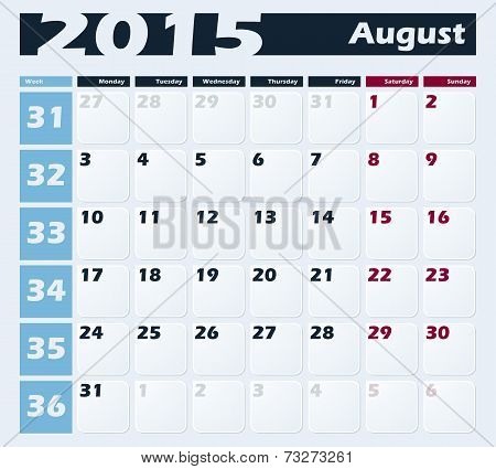 Calendar 2015 August vector design template
