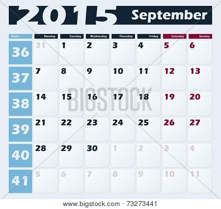Calendar 2015 September vector design template