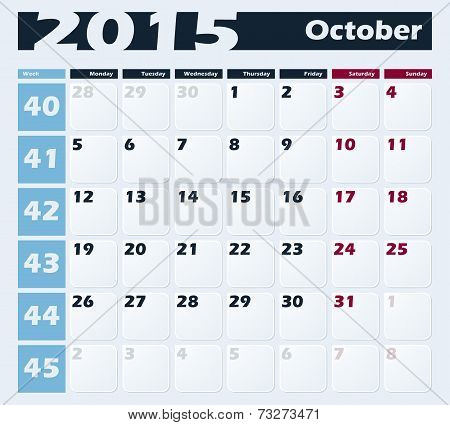 Calendar 2015 October vector design template