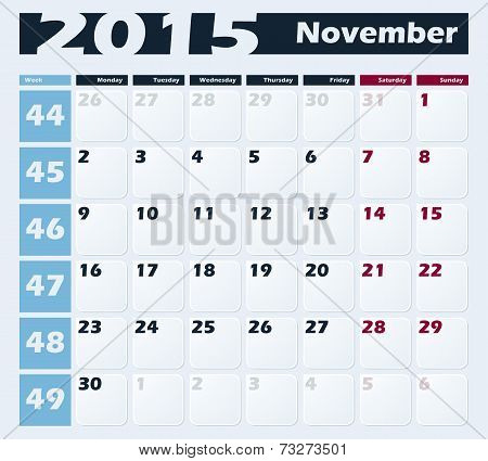 Calendar 2015 November vector design template