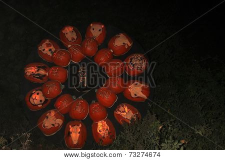 LOS ANGELES - OCT 4:  Chinese Calendar Carved Pumpkins at the RISE of the Jack O'Lanterns at Descanso Gardens on October 4, 2014 in La Canada Flintridge, CA