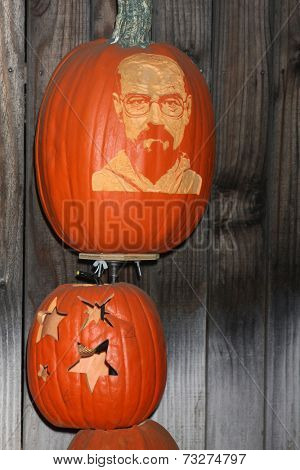 LOS ANGELES - OCT 4:  Bryan Cranston Carved Pumpkin at the RISE of the Jack O'Lanterns at Descanso Gardens on October 4, 2014 in La Canada Flintridge, CA