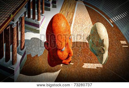 Portrait of dictators in  colosseum