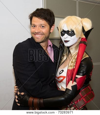 MOSCOW, RUSSIA, October 4: Actor Misha Collins and Comic Con attendee poses in the costume during Comic Con 2014 at The Crocus Center on October 4, 2014 in Moscow, Russia.