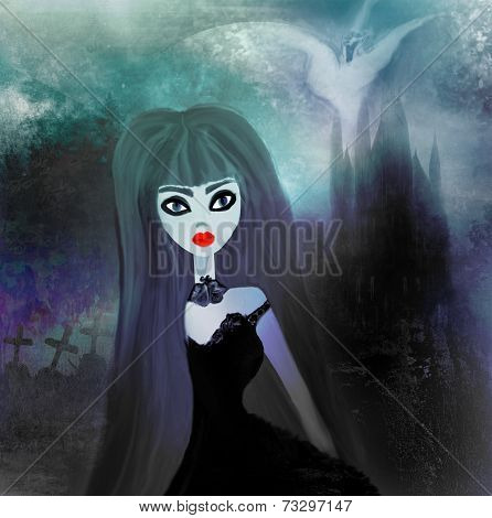 Beautiful Witch And Hounted House