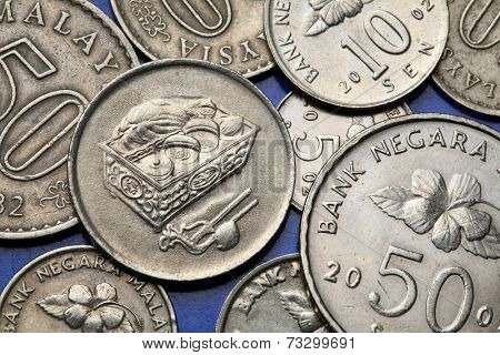 Coins of Malaysia. Malaysian sirih and kapur container depicted in the Malaysian twenty sen coin.