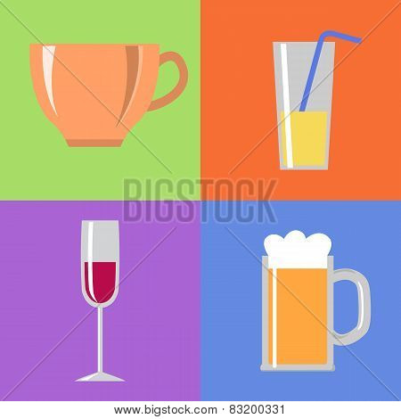 Icons with glasses and cup