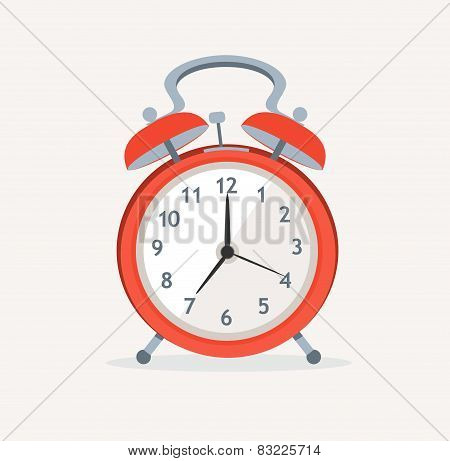 Vector red wakeup clock. Flat Design