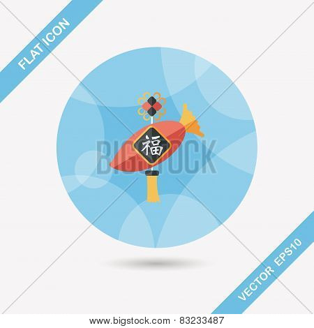 Chinese New Year Flat Icon With Long Shadow,eps10, Lucky White Radish With Chinese Words Means 