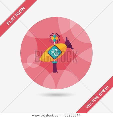 Chinese New Year Flat Icon With Long Shadow,eps10, Lucky White Radish With Chinese Words Means 