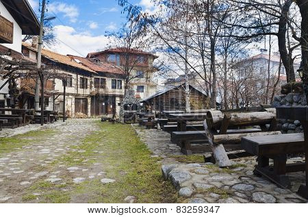 Old stone paved street in Bansko, Bulgaria
