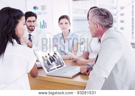 Business people disscussing a budget plan against business team discussing work details