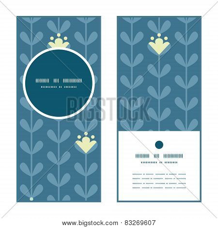 Vector blloming vines stripes vertical round frame pattern invitation greeting cards set