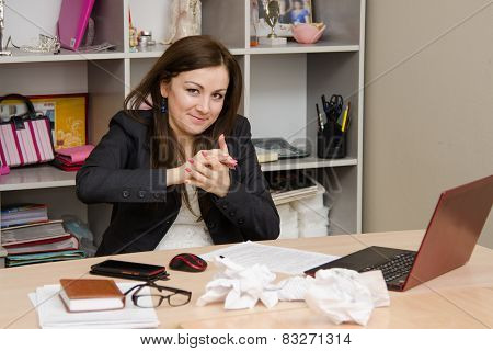 Girl The Office In Hands Crumpling A Piece Of Paper