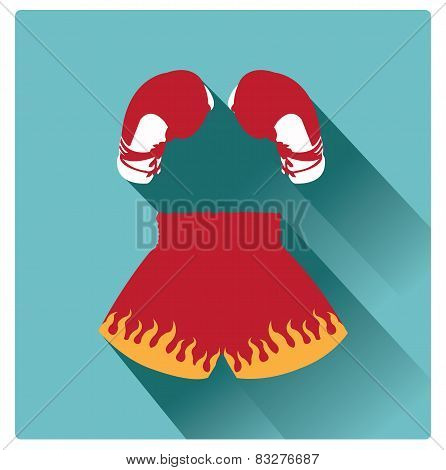 Modern flat boxing gloves and boxing shorts