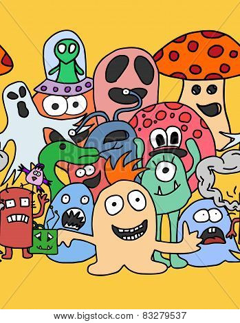 Funny monsters seamless pattern