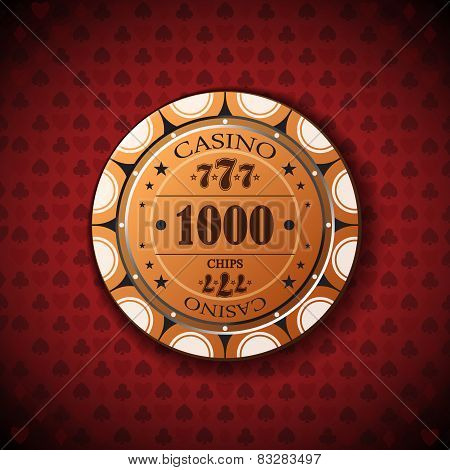 Poker Chip Nominal, One Thousand On Card Symbol Background