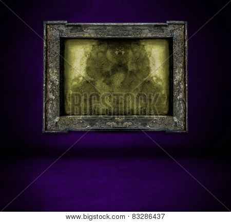 Dark Violet Wall With Frame And Floor Interior Background