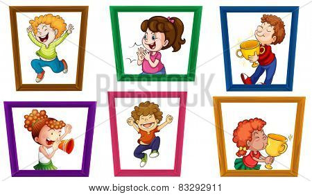 Illustration of children in photo frames