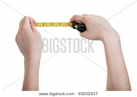 Female Hands With Tape Measure Isolated On White