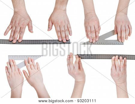 Set Of Hands With Metallic Rullers Isolated
