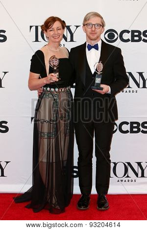 NEW YORK-JUN 7: Bunny Christie (L) and Finn Ross hold the trophy at the American Theatre Wing's 69th Annual Tony Awards at Radio City Music Hall on June 7, 2015 in New York City.