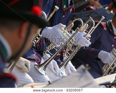 Trumpet Players In The Band During A Performance