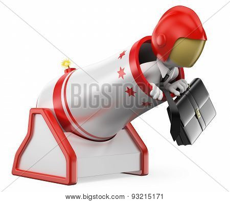 3D White People. Businessman Cannonball. Risk Concept