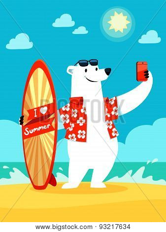 Polar Bear Take Selfie At The Beach