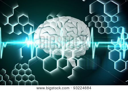 brain against ecg line in black and blue