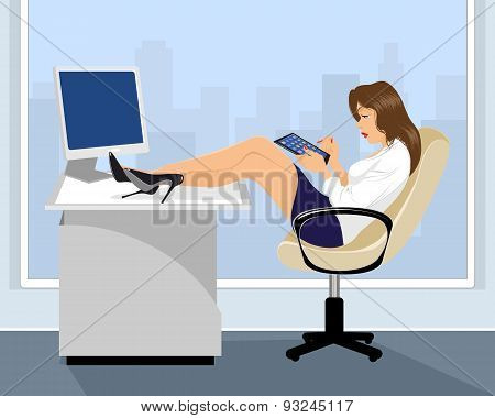 Girl Serfing At Office