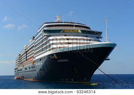 CAYMAN ISLANDS - DEC 30, 2014: Holland American Line Cruise ship Zuiderdam anchore offshore in George Town, Cayman Islands.