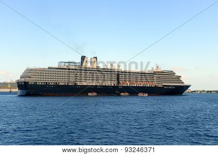 CAYMAN ISLANDS - DEC 30, 2014: Holland American Line Cruise ship Zuiderdam anchore offshore in George Town, Cayman Islands.