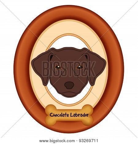 Chocolate Labrador Retriever Portrait, Wood Frame, Dog Bone Treat Tag